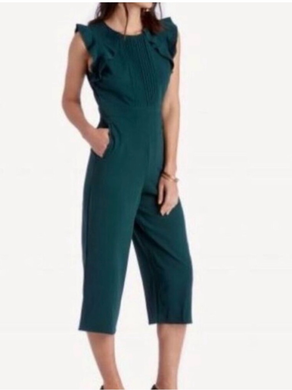 Anthropologie DRA Los Angeles Ruffle-Shoulder Cropped Jumpsuit
